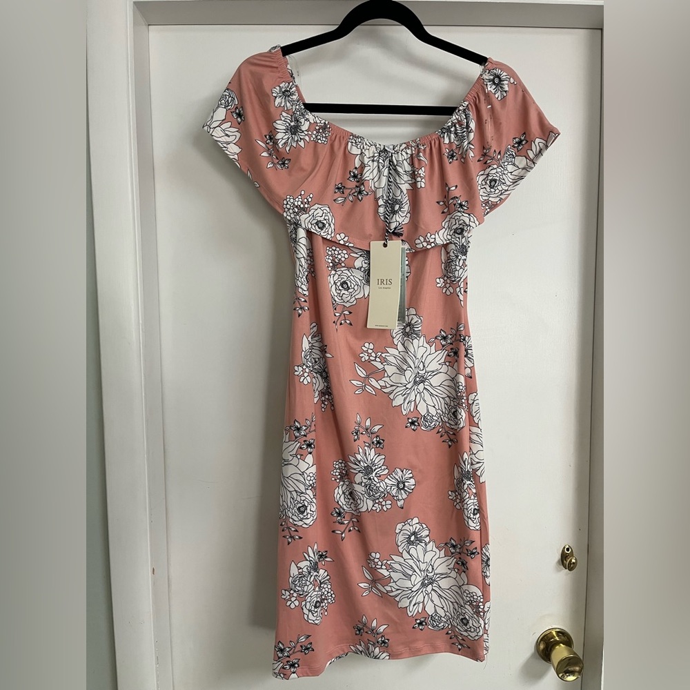 NWT!!!! Iris of Los Angeles Sundress, peach with white/navy flowers, Sz L